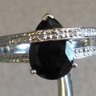 Blue/black pear cut sapphire ring, sterling silver, diamong accents.  Size 9 US