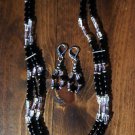 Item 127- 27.5" Onyx, Tibetan silver, amethyst & fluorite necklace.  W/earrings.
