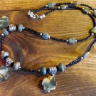 Item 101- 22" glass, jasper, Tibetan silver & Picasso jasper necklace.