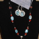 Item 60- 19.5" agate, apatite, aquamarine, iolite & glass necklace.  W/earrings.