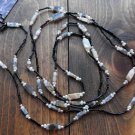 Item 70- 60" glass, silverplate and moss opal necklace.