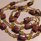 Item 59- 38" Glass and pink lace agate necklace.