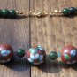 Item 119- 17" cloisonne, gold plate, olive quartz and tourmaline necklace.