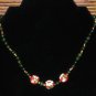 Item 119- 17" cloisonne, gold plate, olive quartz and tourmaline necklace.