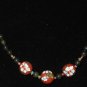 Item 119- 17" cloisonne, gold plate, olive quartz and tourmaline necklace.