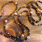 Item 102- 50" Multicolored agate, glass and gold plate necklace.