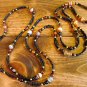 Item 102- 50" Multicolored agate, glass and gold plate necklace.