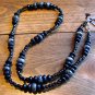 Item 92- 25" glass, Labradorite, onyx and blue sunstone necklace.