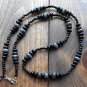 Item 92- 25" glass, Labradorite, onyx and blue sunstone necklace.