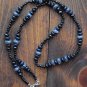 Item 92- 25" glass, Labradorite, onyx and blue sunstone necklace.