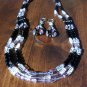 Item 127- 27.5" Onyx, Tibetan silver, amethyst & fluorite necklace. W/earrings.