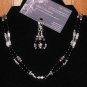 Item 127- 27.5" Onyx, Tibetan silver, amethyst & fluorite necklace. W/earrings.