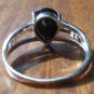 Blue/black pear cut sapphire ring, sterling silver, diamong accents. Size 9 US