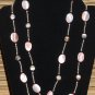 Item 73- 45" pink lace agate, glass, garnet and silverplate necklace.