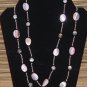 Item 73- 45" pink lace agate, glass, garnet and silverplate necklace.