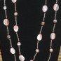 Item 73- 45" pink lace agate, glass, garnet and silverplate necklace.