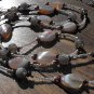 Item 73- 45" pink lace agate, glass, garnet and silverplate necklace.