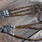 Item 72- 22" Three strand tiger eye, grossularite, glass & silverplate necklace.