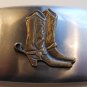 Silvertone & brass belt buckle with cowboy boot detail.