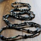 Item 142- 55" Labradorite, serpentine, Tibetan silver & blue sandstone necklace with earrings.