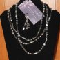 Item 142- 55" Labradorite, serpentine, Tibetan silver & blue sandstone necklace with earrings.