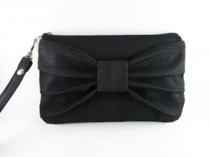 Big Bow ( Black ) - iPhone Purse, Cell Phone Wristlet, Camera Bag, Cosmetic Bag, Zipper Pouch