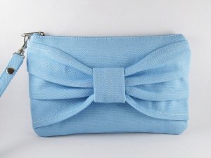 Big Bow ( Blue )-iPhone Purse, Cell Phone Wristlet, Camera Bag, Cosmetic Bag, Zipper Pouch