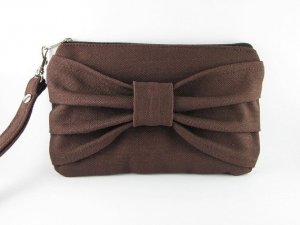 Big Bow ( Brown ) - iPhone Purse, Cell Phone Wristlet, Camera Bag, Cosmetic Bag, Zipper Pouch