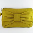Big Bow ( Mustard ) - iPhone Purse, Cell Phone Wristlet, Camera Bag, Cosmetic Bag, Zipper Pouch