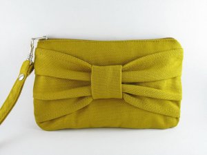 Big Bow ( Mustard ) - iPhone Purse, Cell Phone Wristlet, Camera Bag, Cosmetic Bag, Zipper Pouch