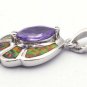 Orange Fire Opal & Amethyst necklace pendent new W chain silver plated 33
