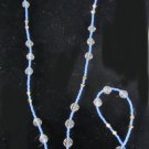 Vintage gold tone bugle bead necklace crystal faucet beads blue beads 1/20 14Kgf