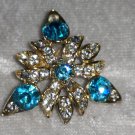 Vintage pin brooch art deco sky blue clear rhinestones clasp needs repair