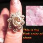 Pink Ice & Marcasite lace work silver ring size 6.5 Vintage