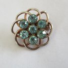 vintage gold tone flower sky blue rhinestone scatter pin brooch