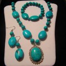 Genuine Turquoise necklace bracelet White Australian Crystal 3-Pcs