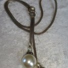 serpentine silvertone necklace 2 large faux pearls clasp necklace vintage
