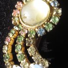 Vintage moon stone  multi color rhinestones beautiful pin brooch