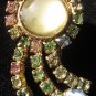 Vintage moon stone multi color rhinestones beautiful pin brooch