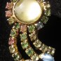 Vintage moon stone multi color rhinestones beautiful pin brooch
