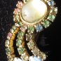 Vintage moon stone multi color rhinestones beautiful pin brooch