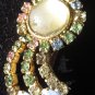 Vintage moon stone multi color rhinestones beautiful pin brooch