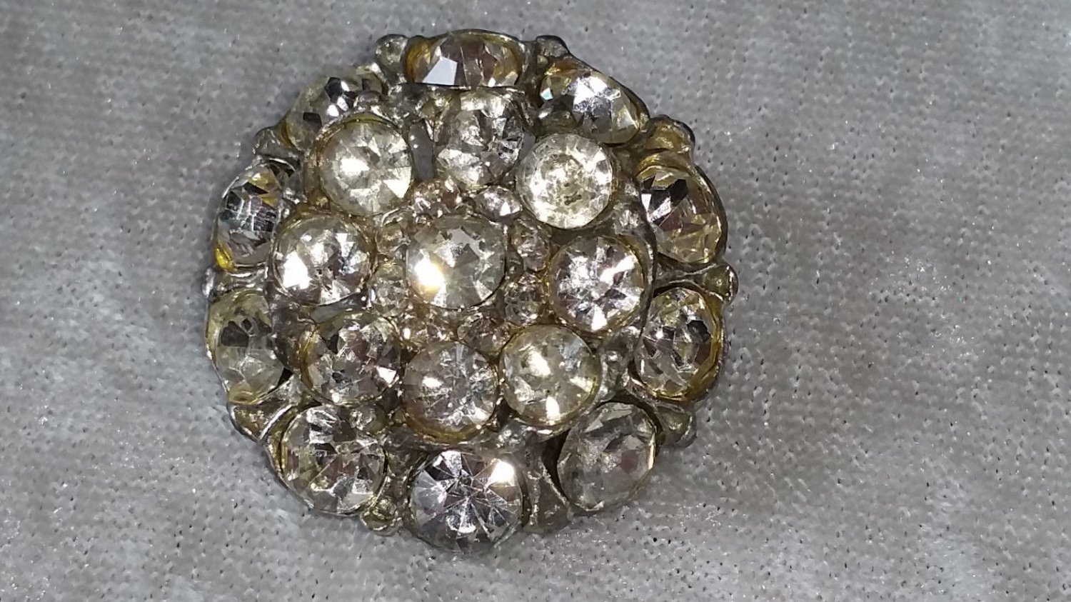 Vintage pin brooch Button clear cluster rhinestone pin some yellowing a bit