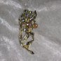 Gold tone Aurora Borealis rhinestone flower leafs abstract vintage pin brooch