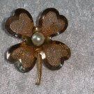 Coro mesh four leaf clover Faux Pearl  rhinestone signed vintage  St Pats ME