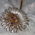 Vintage white ename flower brooh pin multi color rhinestone center stunning