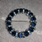circle dark blue & clear rhinestone  pin brooch valentines day vintage stunn