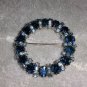circle dark blue & clear rhinestone pin brooch valentines day vintage stunn