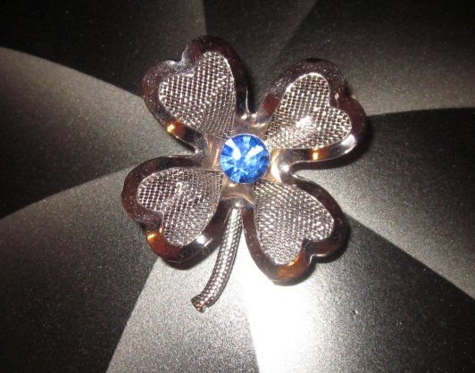 Coro mesh four leaf clover blue rhinestone signed vintage  St Pats