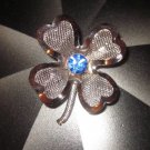 Coro mesh four leaf clover blue rhinestone signed vintage  St Pats